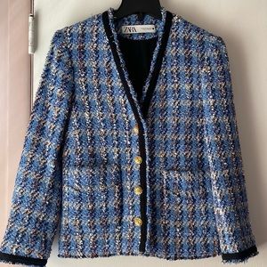 Zara blue tweed jacket in size XS